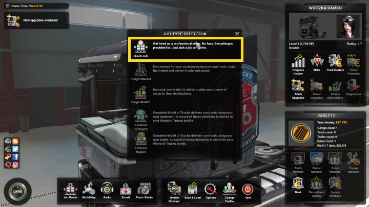 Warto wybierać te, w których najwięcej zarobicie tzn - ETS2: Kierowca najemnik - jak funkcjonuje? - Euro Truck Simulator 2 - poradnik do gry