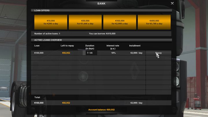 Bez względu na to czy pieniądze na pierwszy samochód zarobicie na szybkich zleceniach czy też weźmiecie kredyt warto stać się właścicielem pojazdu - ETS2: Właściciel jednoosobowej firmy - jak funkcjonuje? - Euro Truck Simulator 2 - poradnik do gry