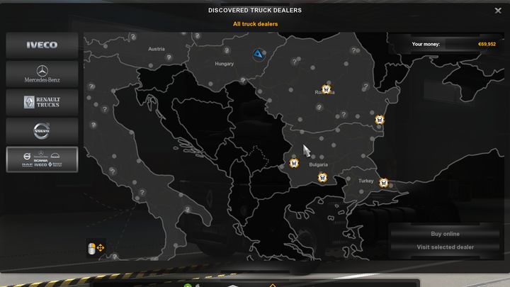 Aby zakupić pierwsze auto kliknijcie kup ciężarówkę - ETS2: Właściciel jednoosobowej firmy - jak funkcjonuje? - Euro Truck Simulator 2 - poradnik do gry