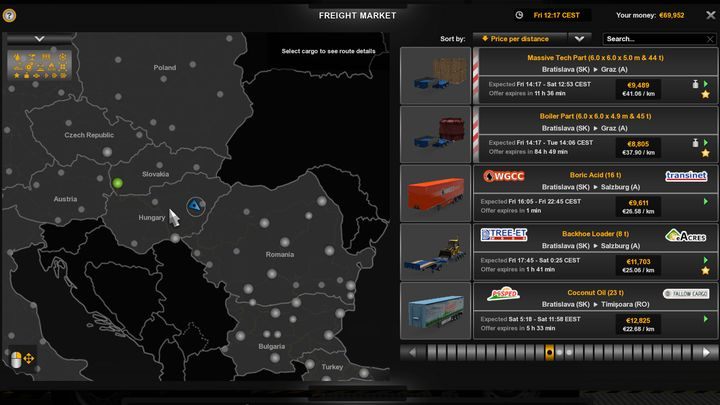 Najlepiej kliknąć na ikonkę miasta w którym jesteście (bądź miasta znajdującego się tuż obok) i sprawdzić czy któraś z firm dodała ogłoszenie na jakieś intratne zajęcie - ETS2: Właściciel jednoosobowej firmy - jak funkcjonuje? - Euro Truck Simulator 2 - poradnik do gry