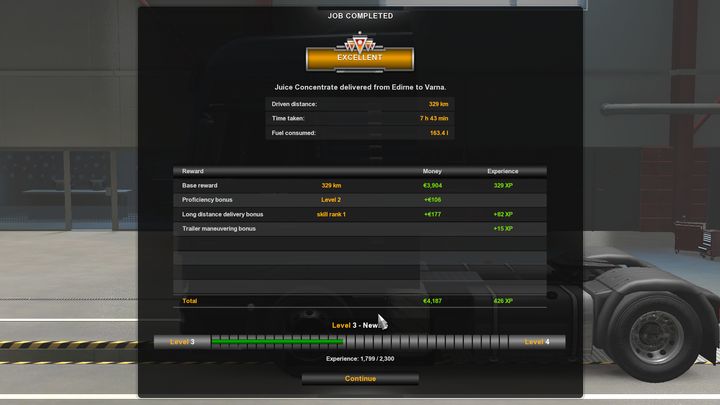 Po wykonaniu pracy zawsze widzicie podsumowanie - ETS2: Szybkie zlecenie - jak działa? - Euro Truck Simulator 2 - poradnik do gry