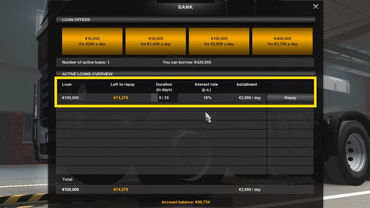 1 - ETS2: Kredyt - jak wziąć i spłacać? - Euro Truck Simulator 2 - poradnik do gry