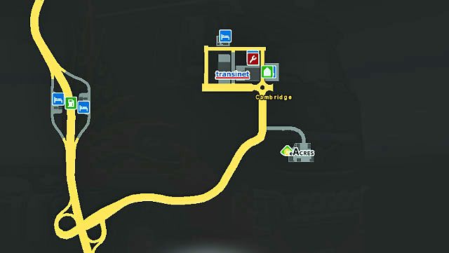 To małe miasteczko położone na północ od Londynu, w którym znajduje się tylko siedziba trzech firm zlecających przesyłki - ETS2: Wielka Brytania - drogi, miasta - Euro Truck Simulator 2 - poradnik do gry