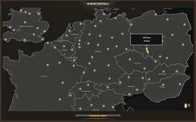 Wyboru miasta na swoją centralę musisz dokonać spośród 85 miast - ETS2: Wybór miasta - Euro Truck Simulator 2 - poradnik do gry
