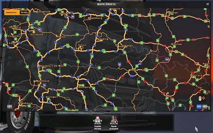Średnia perspektywa mapy umożliwia dobre zaplanowanie trasy - ETS2: Świat gry - mapa - Euro Truck Simulator 2 - poradnik do gry