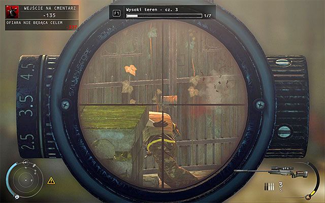 Wyjście z cmentarza znajduje się na jego przeciwległym końcu i jednym ze sposobów na ułatwienie sobie dotarcia do niego jest przystąpienie do używania snajperki - Wejście na cmentarz | 20 - Rozgrzeszenie | Solucja Hitman Rozgrzeszenie - Hitman Absolution - poradnik do gry