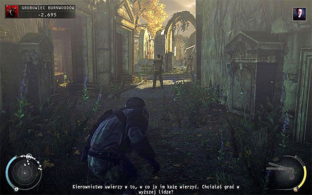 Skręcając w lewo po znalezieniu się przy pierwszym skrzyżowaniu dotrzesz do największego obszaru badanej lokacji (powyższy screen), w którym przebywa Jade, czyli osoba stanowiąca aktualny główny cel misji - Eksploracja okolic grobowca (Grobowiec Burnwoodów) | 20 - Rozgrzeszenie - Hitman Absolution - poradnik do gry