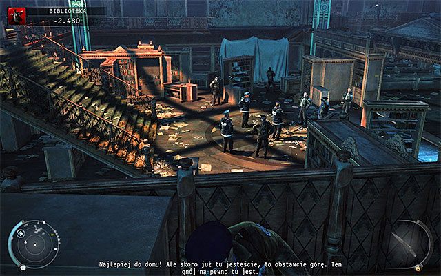 Niezależnie od wybranej ścieżki powinieneś zbliżyć się do jednego z głównych obszarów biblioteki - Przeprawa przez drugą część biblioteki (Biblioteka) | 4 - Uciekaj, by przeżyć - Hitman Absolution - poradnik do gry