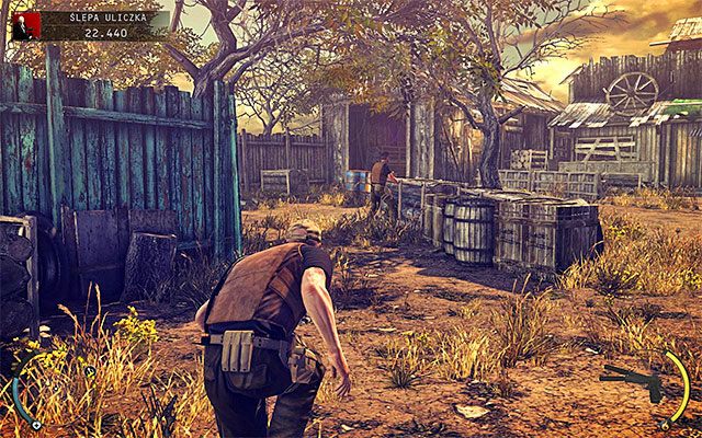 O wiele lepszym pomysłem jest wyruszenie w stronę pokazanej na powyższym screenie lewej stodoły - Dotarcie do wejścia do tartaku (Ślepa uliczka) | 11 - Dexter Industries - Hitman Absolution - poradnik do gry