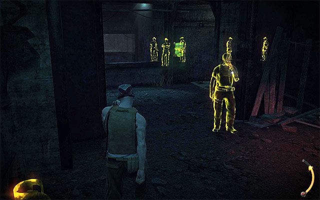 Najlepiej jest zaczekać aż wszyscy okoliczni wartownicy dotrą do swoich posterunków, pozostawiając jedynie lidera grupy pilnującego przejścia do kolejnej części jaskiń - Dotarcie do windy (Zejście) | 11 - Dexter Industries | Hitman Rozgrzeszenie - Hitman Absolution - poradnik do gry