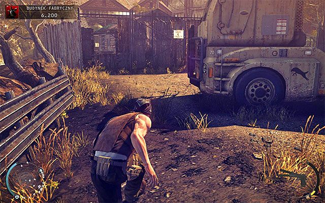 Ostrożnie omiń park maszyn, który powinien być okupowany przez jednego ochroniarza oraz jednego kierowcę ciężarówki - Przedostanie się do wnętrza budynku fabrycznego (Budynek fabryczny) | 11 - Dexter Industries - Hitman Absolution - poradnik do gry