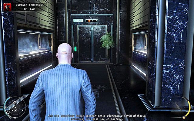 Cel Twojej podróży to pokazana na powyższym screenie winda - Skorzystanie z windy w lobby (Budynek fabryczny) | 11 - Dexter Industries - Hitman Absolution - poradnik do gry