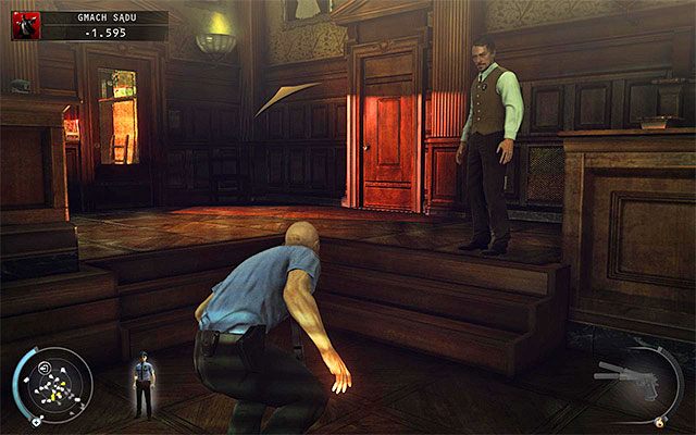 W każdym z trzech opisanych wariantów dotrzesz do pokazanych na powyższym screenie dwóch drzwi - Dotarcie do cel w tradycyjny sposób (Gmach sądu) | 15 - Prawo Skurkyego - Hitman Absolution - poradnik do gry