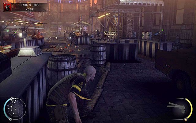 Drugi wariant zachowania zakłada przedostanie się do punktu wyjścia bez alarmowania wrogów - Targ w Hope | 16 - Operacja Młot Bojowy | Solucja Hitman Rozgrzeszenie - Hitman Absolution - poradnik do gry