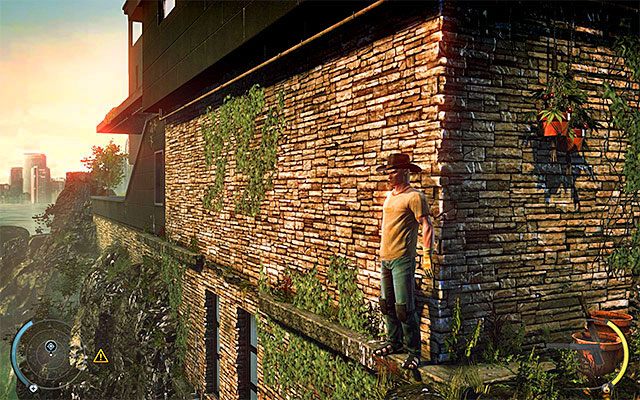 Podejdź do pokazanej na powyższym screenie krawędzi budynku i wciśnij klawisz/przycisk interakcji żeby przykleić się do ściany - Hitman Absolution: Szklarnia, Osobisty kontrakt - Solucja - Hitman Absolution - poradnik do gry