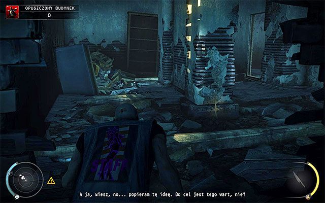 Wejdź do niewielkiego pomieszczenia znajdującego się po prawej stronie - Opuszczony budynek | 5 - Myśliwy i ofiara | Solucja Hitman Rozgrzeszenie - Hitman Absolution - poradnik do gry