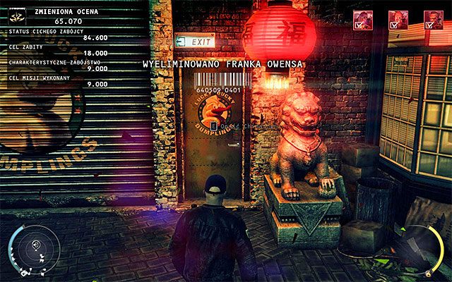 Wyjście z Chinatown znajduje się na wprost od miejsca startu, a konkretnie niedaleko odgrodzonego obszaru, w którym można było zamordować Franka Owensa - Opuszczenie Chinatown (Chinatown) | 5 - Myśliwy i ofiara - Hitman Absolution - poradnik do gry