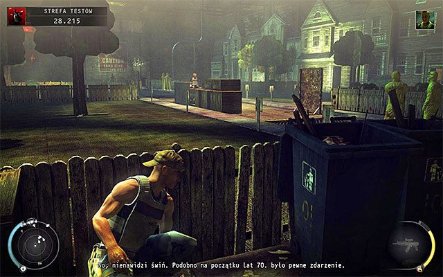 Główna część strefy testów (powyższy screen) to miejsce, w którym spotkasz zarówno naukowców, jak i pracowników ochrony, choć na niższych poziomach trudności tych drugich jest zdecydowanie mniej - Eksploracja strefy testów (Strefa testów) | 12 - Fabryka śmierci - Hitman Absolution - poradnik do gry