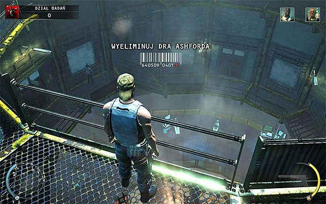 Eksplorację silosu rozpoczyna się na jego najwyższym poziomie i należy sukcesywnie przemieszczać się ku jego niższym poziomom, najpierw eliminując doktora Valentinea (podróżuje on pomiędzy kilkoma piętrami) i następnie doktora Ashforda (przez cały czas przebywa on na najniższym poziomie silosu) - Eksploracja działu badań (Dział badań) | 12 - Fabryka śmierci - Hitman Absolution - poradnik do gry