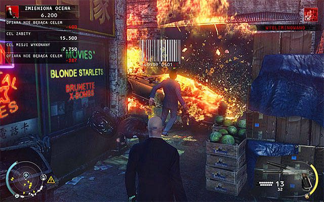 Założeniem tego wyzwania jest wykorzystanie wybuchowych beczek znajdujących się przy aucie Króla Chinatown - 2 - Król Chinatown | Wyzwania Hitman Rozgrzeszenie - Hitman Absolution - poradnik do gry