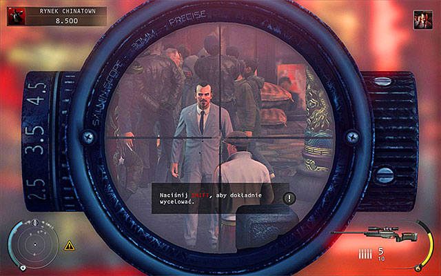 Po zabraniu karabinu zniszcz z użyciem pistoletu prawą okiennicę i ustaw się przy niej - 2 - Król Chinatown | Wyzwania Hitman Rozgrzeszenie - Hitman Absolution - poradnik do gry