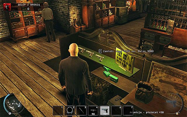 Pistolety Swiss 3000 możesz odnaleźć w głównym pomieszczeniu sklepu z bronią - 8 - Dar Ptaśka | Wyzwania Hitman Rozgrzeszenie - Hitman Absolution - poradnik do gry