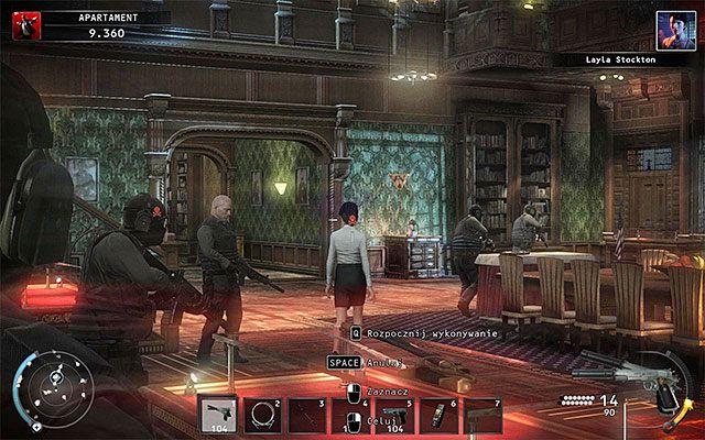 Laylę możesz oczywiscie zamordować przy pomocy pistoletu lub innej standardowej broni białej, aczkolwiek nie polecam tego wariantu, bo doprowadzisz w ten sposób do wszczęcia alarmu i zdradzisz swoją pozycję - Eliminacja Layli w tradycyjny sposób (Apartament) | 18 - Blackwater Park - Hitman Absolution - poradnik do gry