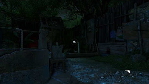 Dotrzesz do miejsca, gdzie należy rzucić kamieniem w wyznaczone miejsce (obrazek), by odwrócić uwagę strażnika - Uciekaj co sił | Misje główne w Far Cry 3 - Far Cry 3 - poradnik do gry