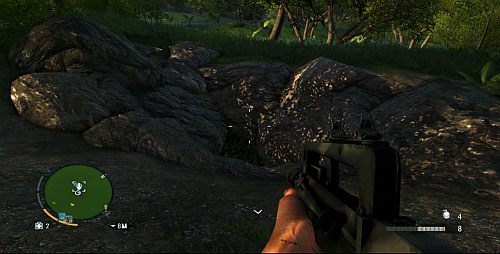 Dojdź do miejsca oznaczonego kółkiem na obrazku powyżej, by znaleźć się przed zejściem w postaci dziury w ziemi - Wyspa północna (północ) | Przedmioty kultu (ukryte przedmioty) w Far Cry 3 - Far Cry 3 - poradnik do gry