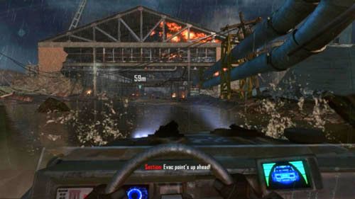 Kiedy dron zostanie zniszczony (niezależnie od tego, którą opcję powyżej wybrałeś), będziesz musiał podjąć decyzję wjeżdżając do wielkiej hali naprzeciwko (obrazek powyżej) - 05 - Fallen Angel | Misje - Opis przejścia | Call of Duty Black Ops II - Call of Duty: Black Ops II - poradnik do gry