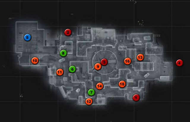 Musisz zająć trzy cele - (1), (2), (3) - ustawiając w ich pobliżu moduł hakujący, a potem chroniąc go do czasu, aż biała otoczka wokół wskazującego go koła się wypełni - 01 - Shipwreck | Strike Force - Opis przejścia | Call of Duty Black Ops II - Call of Duty: Black Ops II - poradnik do gry