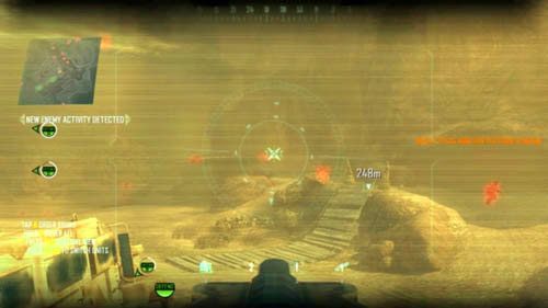 Kiedy konwój w (18) zacznie zakręcać na wschód, przygotuj się na kilka fal żołnierzy na koniach, którzy przybędą dokładnie z naprzeciwka - 02 - I.E.D. | Strike Force - Opis przejścia | Call of Duty Black Ops II - Call of Duty: Black Ops II - poradnik do gry