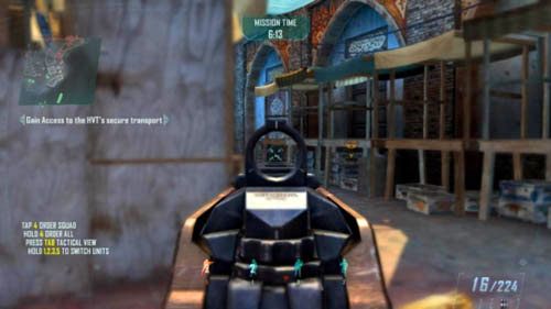 Przygotuj się do szybkiego wyeliminowania dwóch żołnierzy - pierwszy kryje się w (3), za straganem (pierwszy obrazek powyżej) - 04 - Dispatch | Strike Force - Opis przejścia | Call of Duty Black Ops II - Call of Duty: Black Ops II - poradnik do gry