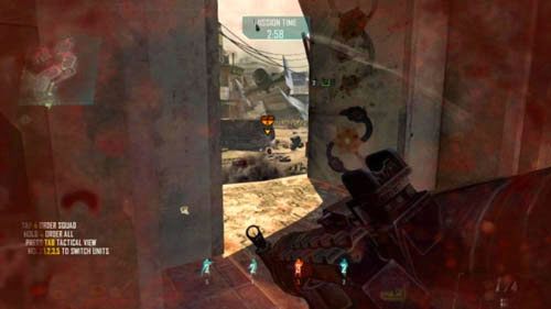 Druga opcja to wejście w (13) i oczyszczenie stołówki (o ile będzie tam jakiś przeciwnik), a potem wychylanie się w (14) i strzelanie do ASD zgromadzonych na dole (obrazek powyżej) - 04 - Dispatch | Strike Force - Opis przejścia | Call of Duty Black Ops II - Call of Duty: Black Ops II - poradnik do gry