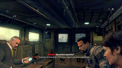 Jeśli Harper żyje, usiądzie, ale nie będzie włączał się do rozmowy (pierwszy obrazek powyżej) - 10 - Cordis Die | Decyzje, konsekwencje, zakończenia | Call of Duty Black Ops II - Call of Duty: Black Ops II - poradnik do gry