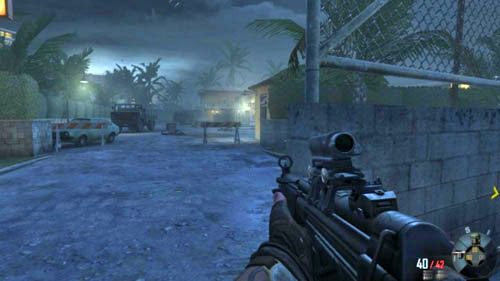 Kiedy korzystając z karabinu nie będziesz mógł dosięgnąć żadnego przeciwnika, zsiądź z wozu i szybko podbiegnij do Masona, który kryje się za skrzynkami po lewej - 07 - Suffer with Me | Misje - Opis przejścia | Call of Duty Black Ops II - Call of Duty: Black Ops II - poradnik do gry