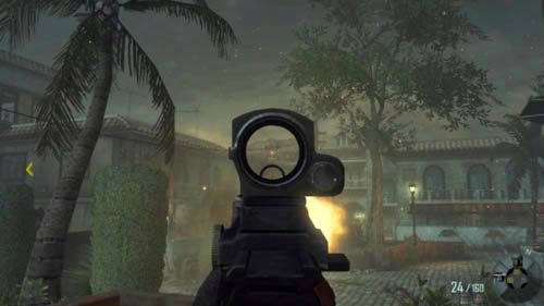 Jeśli chcesz w łatwy sposób zaliczyć jedno z wyzwań, to wejdź na schodki po prawej i zacznij strzelać do działka przeciwlotniczego ZPU na jednym z dachów (obrazek powyżej) - 07 - Suffer with Me | Misje - Opis przejścia | Call of Duty Black Ops II - Call of Duty: Black Ops II - poradnik do gry