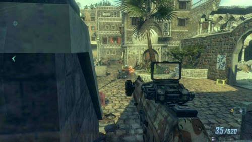 Potem przejdź za przewrócony stół i ukryj się z lewej - 08 - Achilles Veil | Misje - Opis przejścia | Call of Duty Black Ops II - Call of Duty: Black Ops II - poradnik do gry