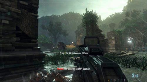 Druga wieżyczka jest po tuż po lewej, ale na wszelki wypadek lepiej się do niej zbliżyć i ukryć obok skrzynek z amunicją (pamiętaj, że granaty też możesz w nich uzupełniać) - 02 - Celerium | Misje - Wyzwania | Call of Duty Black Ops II - Call of Duty: Black Ops II - poradnik do gry