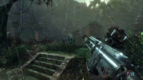 Jeśli nie masz wyzwania do tej pory, to trzecia wieżyczka jest dalej po lewej, nieco głębiej, przed schodami prowadzącymi do dalszej części ruin (obrazek powyżej) - 02 - Celerium | Misje - Wyzwania | Call of Duty Black Ops II - Call of Duty: Black Ops II - poradnik do gry