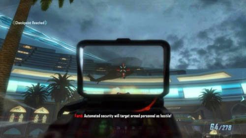 Kiedy z Salazarem otworzysz wielkie drzwi, w kolejnej sali wybierz lewe schody (po prawej jest ASD) i jak najszybciej zbiegnij na dół - 06 - Karma | Misje - Wyzwania | Call of Duty Black Ops II - Call of Duty: Black Ops II - poradnik do gry