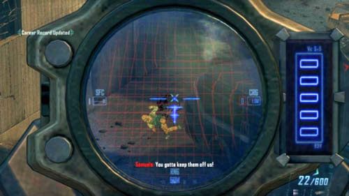 Warto dodać, że na poziomie Recruit sojuszniczy agenci na dole mogą być tak sprawni, że wyeliminują wrogów, zanim zdążysz zaliczyć 10 strzałów w głowę (z drugiej strony na poziomie Veteran będzie zupełnie odwrotnie) - 10 - Cordis Die | Misje - Wyzwania | Call of Duty Black Ops II - Call of Duty: Black Ops II - poradnik do gry