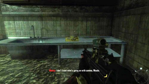 Po trzeciej animacji rozmowy starego Woodsa z młodym Masonem, od razu po odzyskaniu kontroli nad bohaterem idź cały czas przed siebie - 07 - Suffer with Me | Materiały wywiadowcze | Call of Duty Black Ops II - Call of Duty: Black Ops II - poradnik do gry