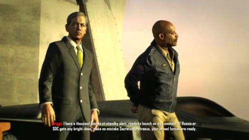 Jeśli nie ukończyłeś misji strike-force i doszło do sojuszu Rosji z Chinami, Briggs powie Petraeusowi, że tysiące dronów jest w pełnej gotowości (obrazek powyżej) - 09 - Odysseus | Decyzje, konsekwencje, zakończenia | Call of Duty Black Ops II - Call of Duty: Black Ops II - poradnik do gry