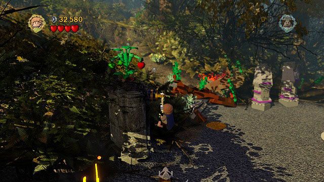 Pomidory otrzymamy używając liny na haku obok krzaka a następnie uderzając roślinkę - Amon Hen (06 - 10) | Znajdźki | LEGO The Lord of the Rings - LEGO The Lord of the Rings: Władca Pierścieni - poradnik do gry