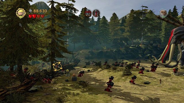 Również podczas walki z Mumakilami; musimy wybrać postać uzbrojoną w łuk i zniszczyć 5 tarcz pojawiających się dookoła areny - Martwe Bagna | Znajdźki | LEGO The Lord of the Rings - LEGO The Lord of the Rings: Władca Pierścieni - poradnik do gry