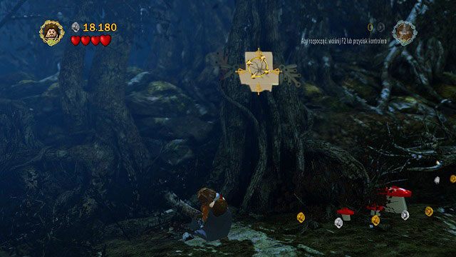 W pierwszej sekcji lasu wystarczy rzucić Giglim w popękany klocek aby otrzymać minizestaw - Tropem Hobbitów | Znajdźki | LEGO The Lord of the Rings - LEGO The Lord of the Rings: Władca Pierścieni - poradnik do gry