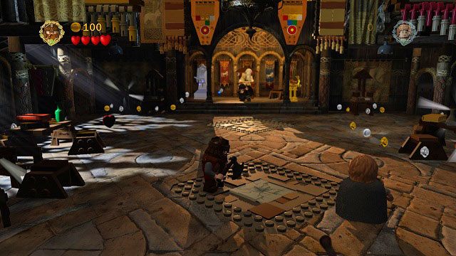 Rozbijamy znajdującą się na podłodze pękniętą płytkę, z otrzymanych klocków budujemy ikonę konia, którą następnie niszczymy - Atak Wargów | Znajdźki | LEGO The Lord of the Rings - LEGO The Lord of the Rings: Władca Pierścieni - poradnik do gry