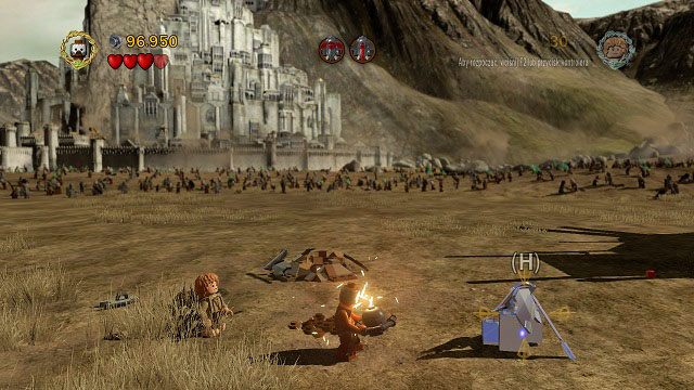 Aby zdobyć schemat wystarczy wysadzić pozostały mithrilowy klocek (znajdujący się na lewo od punktu zapisu) za pomocą bomb Berserka - Bitwa na polach Pelennoru | Znajdźki | LEGO The Lord of the Rings - LEGO The Lord of the Rings: Władca Pierścieni - poradnik do gry