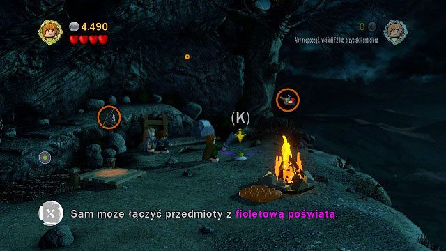 Aby rozpalić ognisko wystarczy przełączyć się na postać Sama, ustawić go obok drewna i przycisnąć (K) - Wichrowy Czub | Opis przejścia - Akt I | LEGO The Lord of the Rings - LEGO The Lord of the Rings: Władca Pierścieni - poradnik do gry